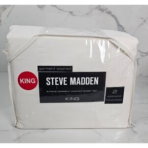 Steve Madden King Size 6 Piece Garment Washed Sheet Set Cream NWT